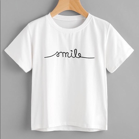 Embroidered Smile White Tee - Picture 1 of 4